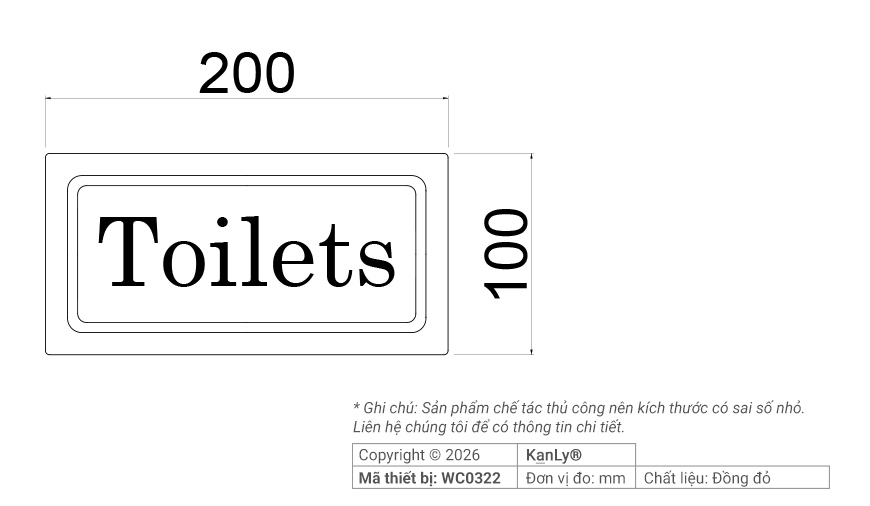 Kích thước bảng chỉ dẫn khu vệ sinh dập nổi bằng đồng đỏ WC0322