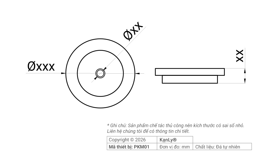 Kích thước khay đựng nước bằng đá tự nhiên PKM01