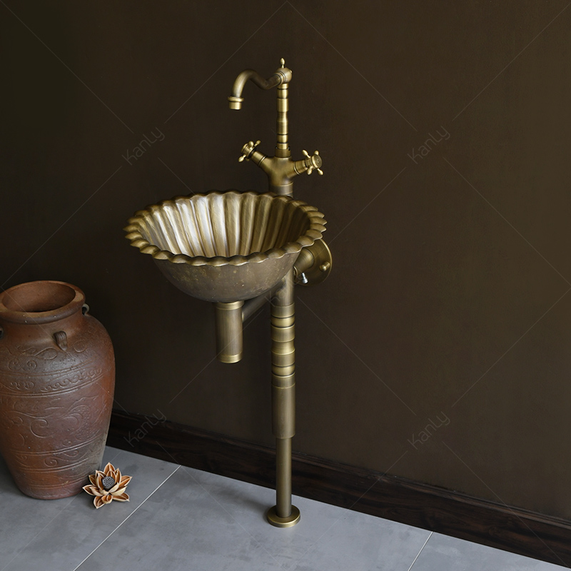 Bộ lavabo treo tường bằng đồng thau đúc kiểu dáng cổ điển