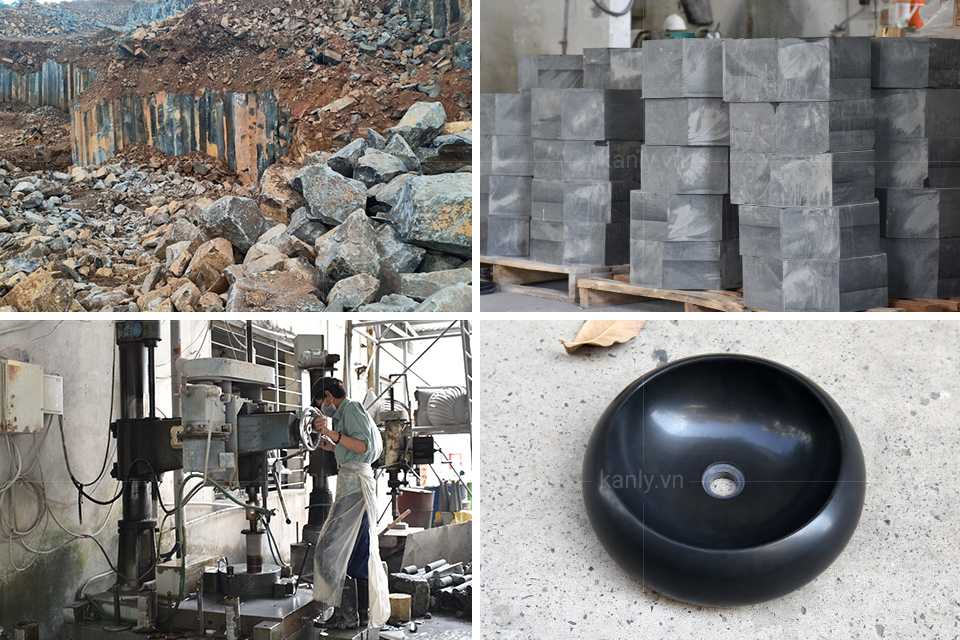Sản xuất lavabo đá đen basalt Việt Nam MAR122V