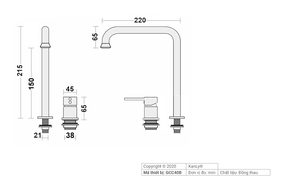 Thông số chi tiết lắp đặt vòi lavabo âm bàn GCC40B